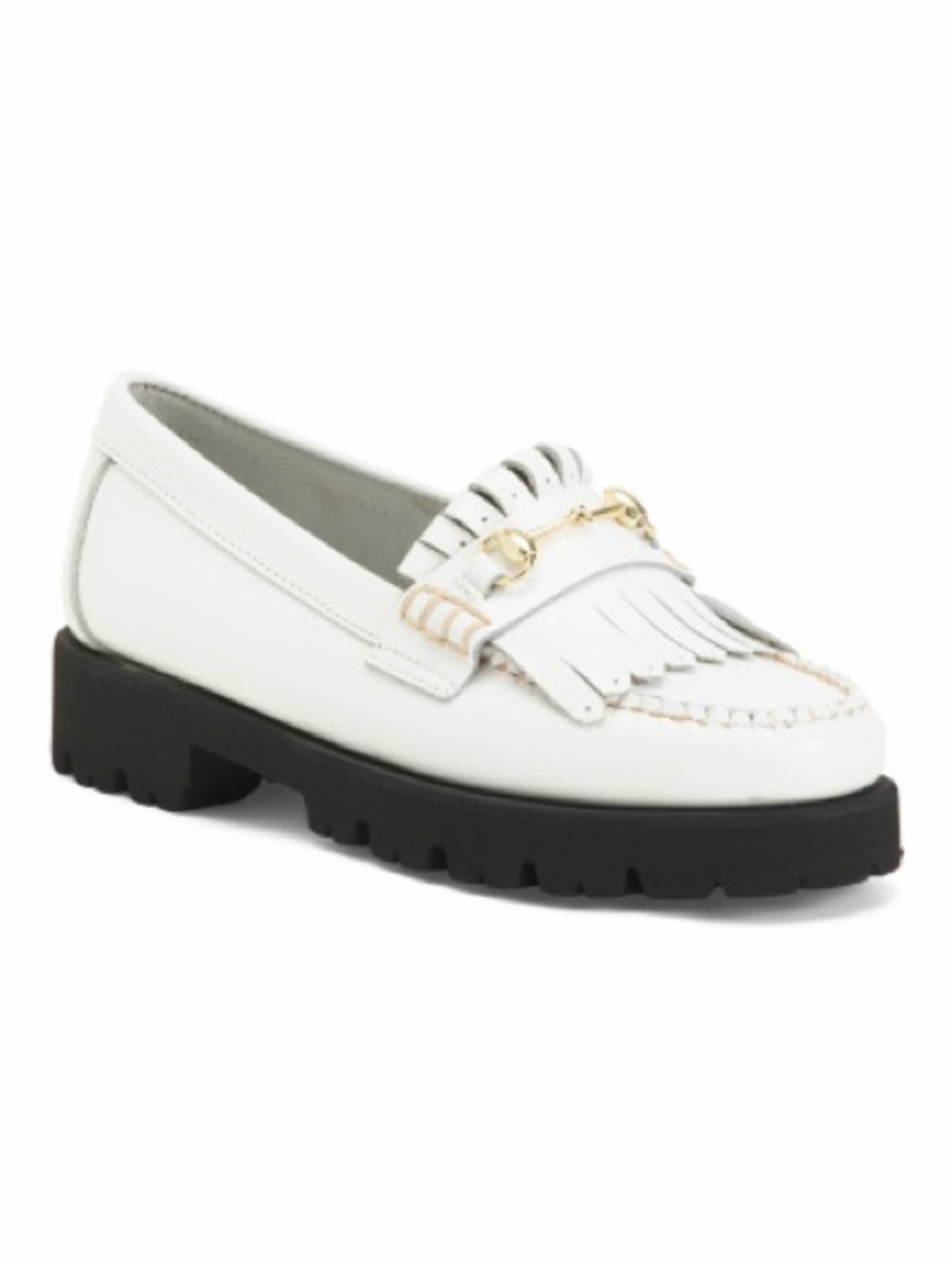 White LIANNA BIT KILTIE LUG Fringe Loafer with Lug Sole and Gold Hardware - Picture 3 of 3